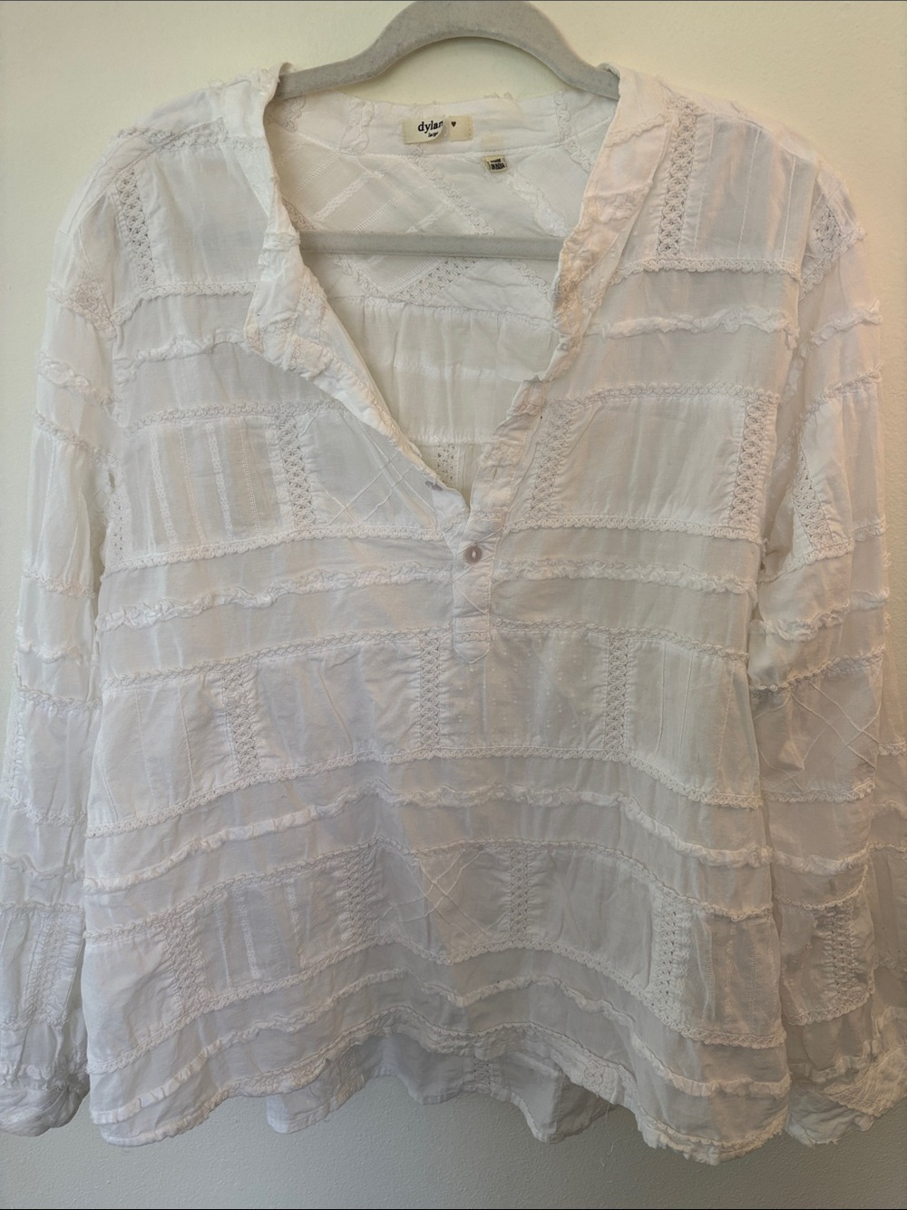 NWOT Dylan White Lightweight Textured 100% Cotton V-Neck Blouse